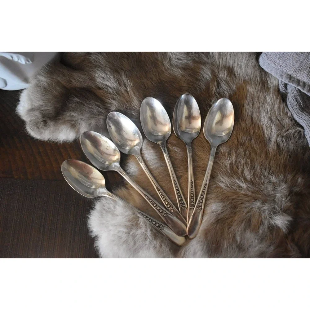 Six WM Rogers Pricilla-ladyann teaspoons Original Rogers silverplate flatware
